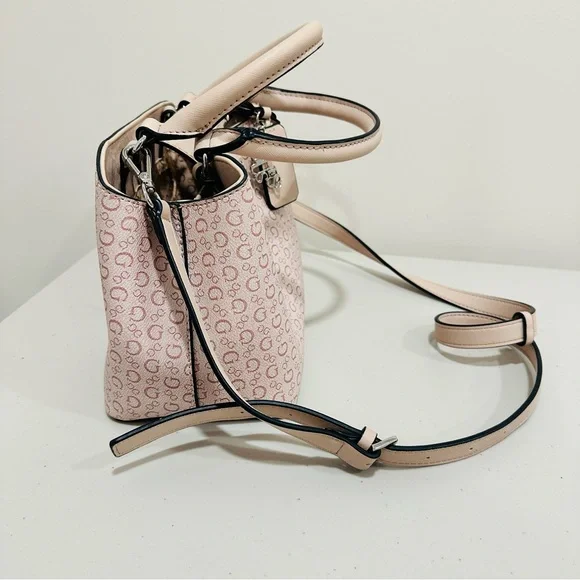 GUESS Light Pink Logo‎ Satchel Handbag W/ Removable Crossbody Strap Faux Leather - Picture 7 of 12